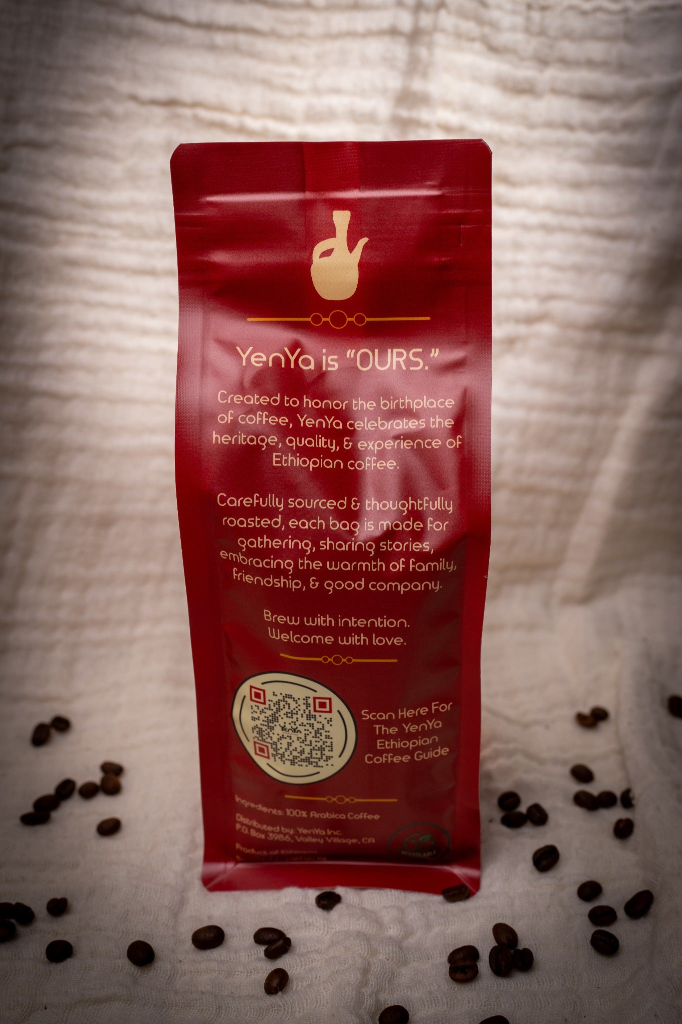 Back of the YenYa Release 001 coffee bag with origin story